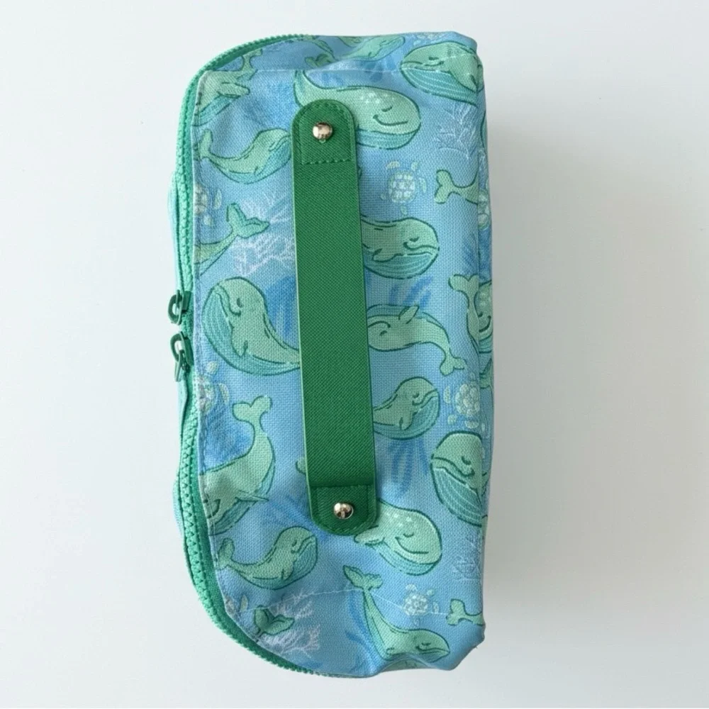 Simply Southern Whale Cosmo Bag Lay Flat Cosmetic Makeup Case Blue Green Travel